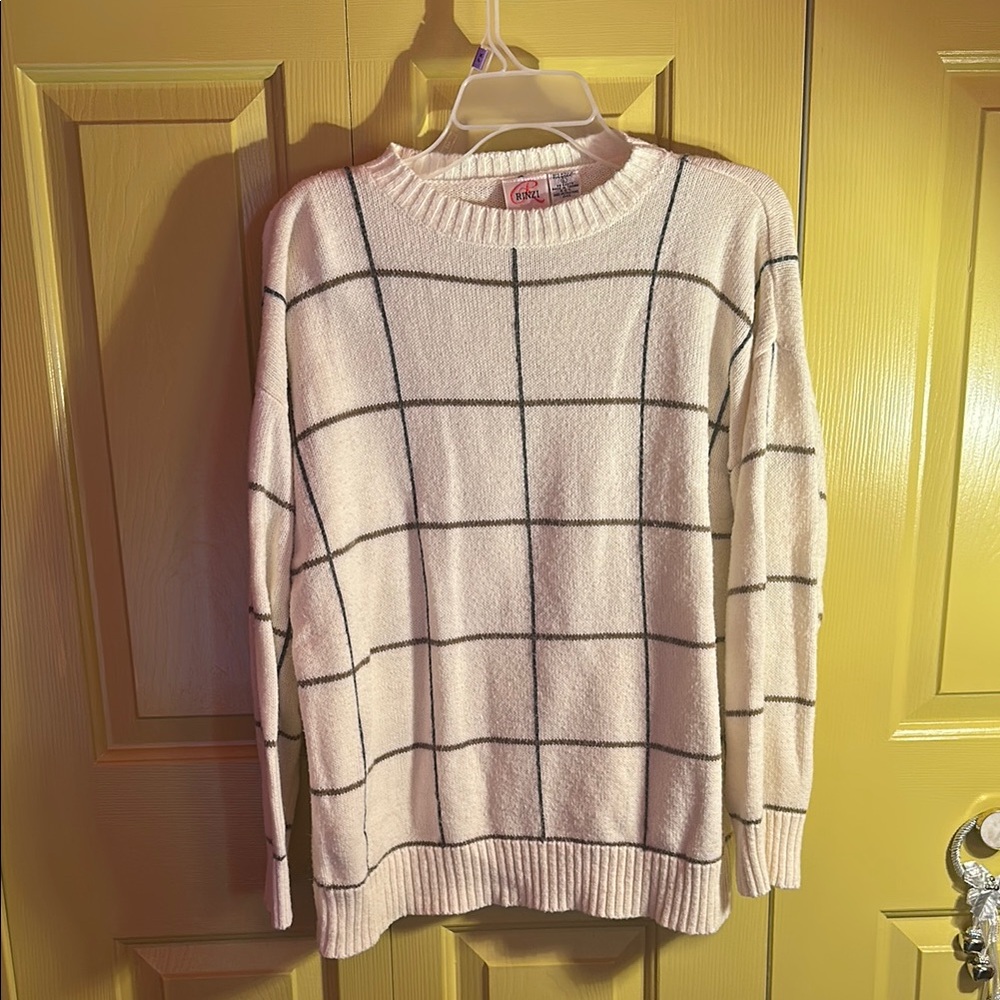 Women's Cream Checkered Sweater